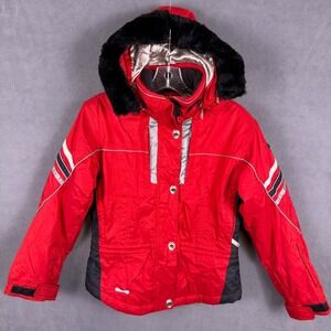 Vintage Spyder Girls 12 Medium Ski Jacket Coat - Zip Up Hooded With Pockets Red